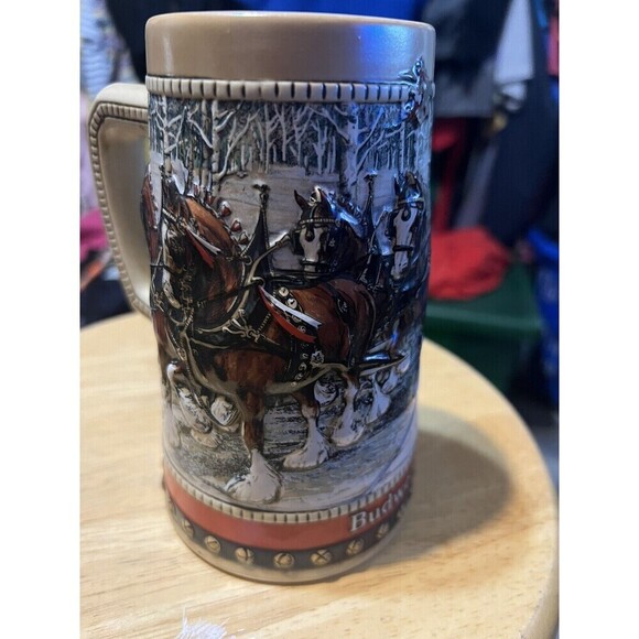 1988 Budweiser Beer Holiday Clydesdales Stein Mug Vintage Collectible Gift - Picture 1 of 4